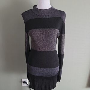 White House Black Market Black and Gray Striped Midi Dress